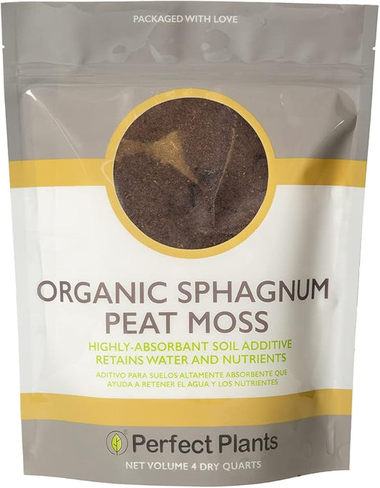 Organic Sphagnum Peat Moss by Perfect Plants - 4 Dry Quarts Absorbs Essential Nutrients When Added to Soil and Enriches Plant Roots - Indoor and Outdoor Use