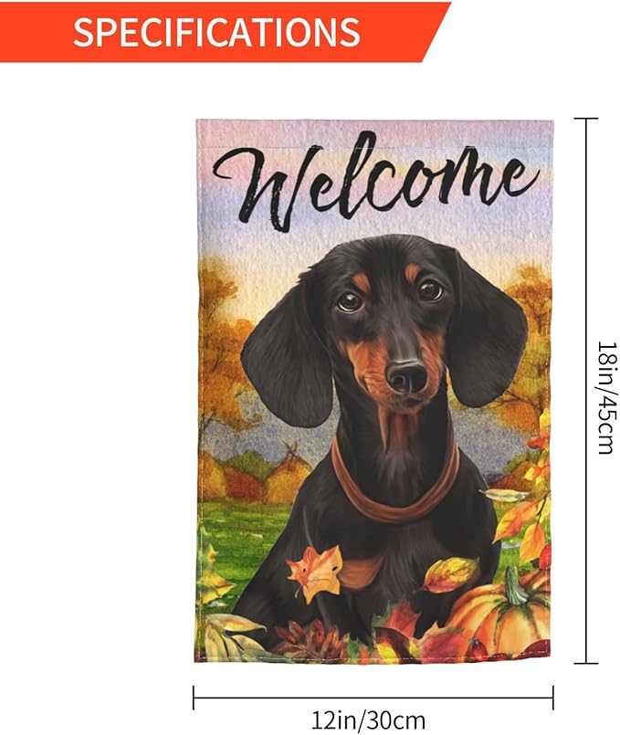 Dachshund Fall Pumpkin Fall Dog Garden Flag Welcome Party Outdoor Outside Decorations Picks Home House Garden Yard Decor 12x18 Inch