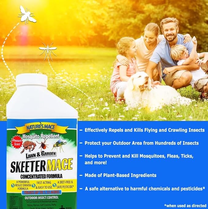 Nature’s MACE Outdoor Pest Repellent Spray – Kills & Repels Multiple Insect Types – Treats Lawns, Shrubs, and Patios – Safe for Family, Pets, and Plants – Essential Oil Formula with Fresh Scent – 40oz
