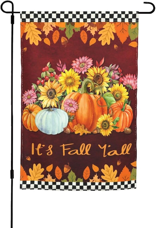 Fall Pumpkin Sunflower Daisy Pine Cones Autum Garden Flag Welcome Party Outdoor Outside Decorations Picks Home House Garden Yard Decor 12x18 Inch