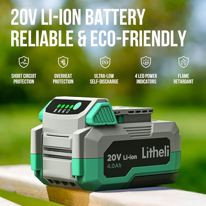 Litheli Cordless Snow Shovel, 20V 12-Inch Battery Powered Snow Thrower, Battery Snow Blower with Auxiliary Handle, with 4.0Ah Li-ion Battery & Charger