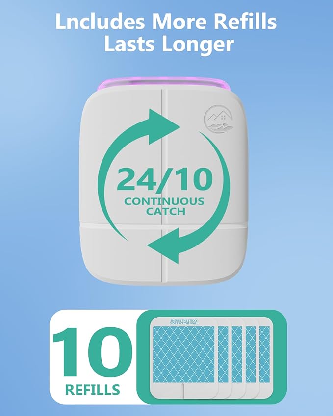Indoor Gnat Traps, Fruit Fly Trap, Flying Insect Trap, Start Protect 400 Sq Ft, Suitable for Gnat, Moth, and Mosquito, and Can be Used in Every Corner of The Home, 2 Device + 10 Glue Cards