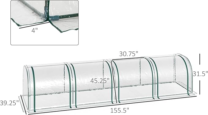 Outsunny 13' x 3' x 2.5' Mini Greenhouse, Portable Tunnel Green House with Roll-Up Zippered Doors, UV Waterproof Cover, Steel Frame, Clear