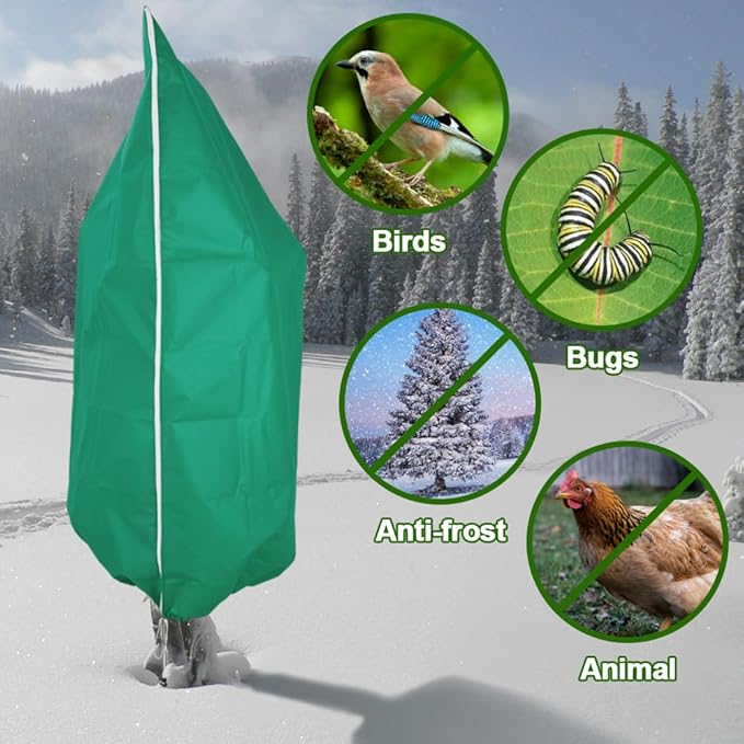 2 Pack Winter Plant Covers Freeze Protection, 47.2" x 70.8" Frost Cloth with Zipper & Drawstring, Winter Tree Covers Bags for Outdoor Plants, Shrubs & Small Trees Protection (Green)