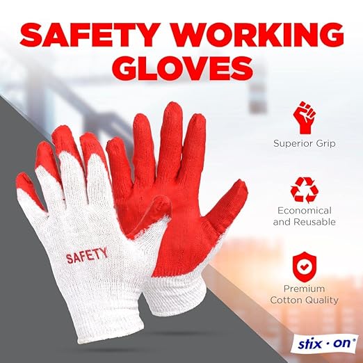 SAFETY Non-Slip 50 Pairs Red Latex Cotton Multi-Purpose Work Gloves- Nitrile Dipped & Rubber Palm Coated for a Firm Grip- Heavy Duty Premium-Construction-Moving-Warehouse-Garden-Gloves