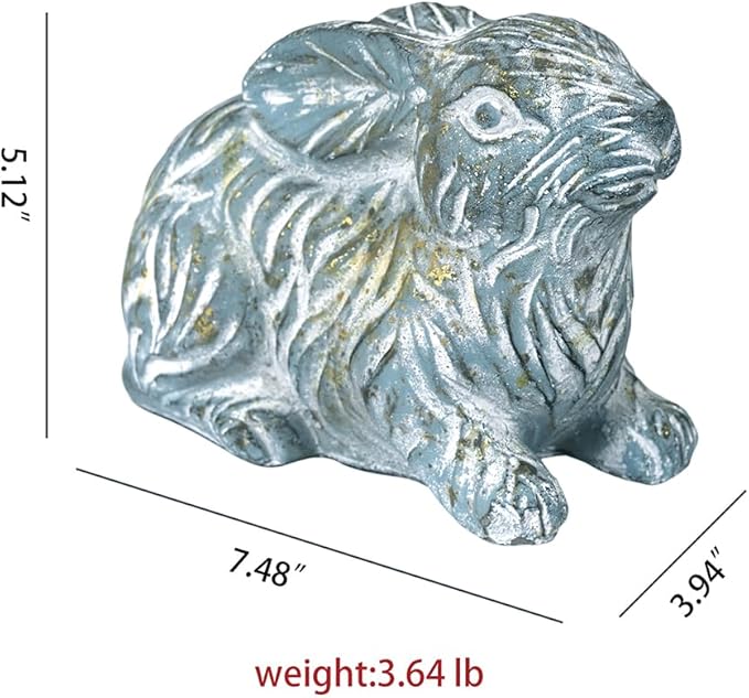 Garden Rabbit Statue Cement Bunny Decor Easter Bunny Figurines for Home Outdoor Garden Statues Cement Sculpture for Yard Patio Lawn Ornament, Blue