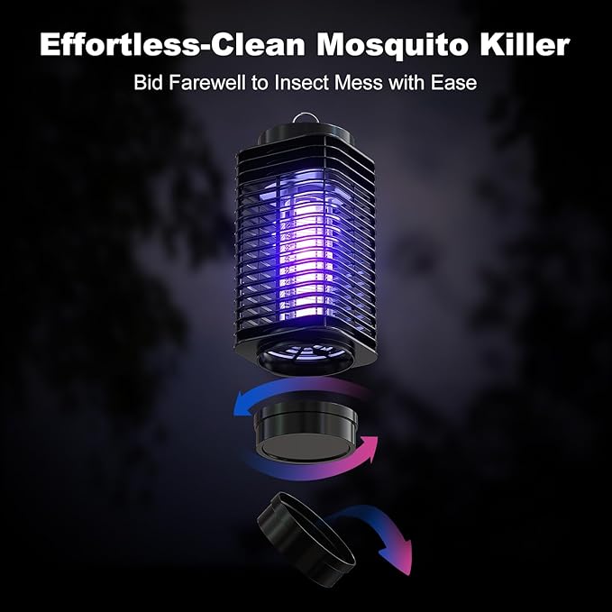 Bug Zapper, Electric Mosquito & Fly Zappers/Killer - Insect Attractant Trap Powerful Bug Zapper Light, Hangable Mosquito Lamp for Home, Indoor, Outdoor, Patio (Black)