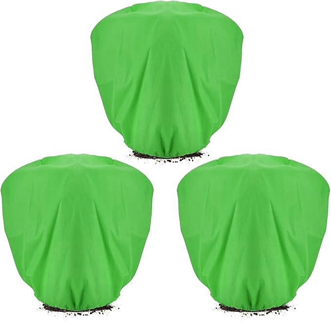 ANPHSIN 3 pcs Plant Covers Freeze Protection, 39.3in x 39.3in Shrub Tree Plant Protection with Drawstring, Frost Cloth Wraps Blanket Freeze Bags for Winter Outdoor Garden Potted Plants Green