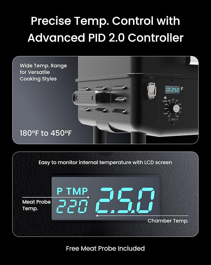 Z GRILLS 200A Table Top Wood Pellet Grill, Pellet Smoker with PID V2.1 Controller, Meat Probes, 202 sq.in Cooking Area, Fit for RVs, Road Trips & Apartments