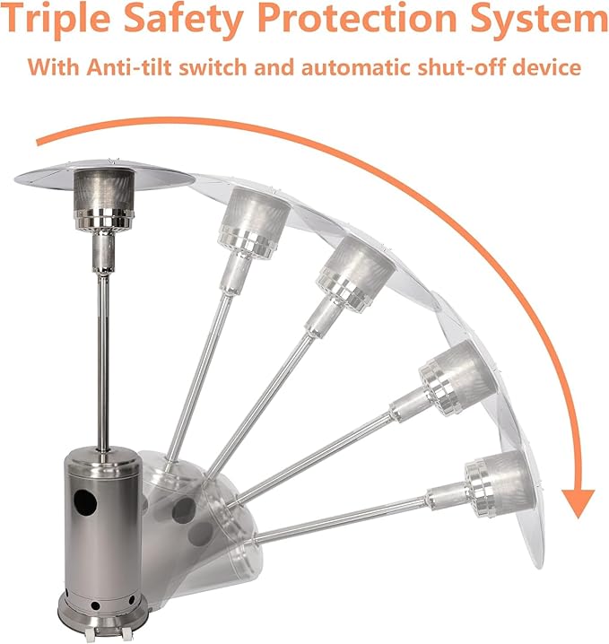 Patio Heater for Outdoor Use with Wheels, LP Propane Heater with Triple Protection System, CE & ETL Certified, Outdoor Heater for Commercial Residential Courtyard Porch Garage(Silver)