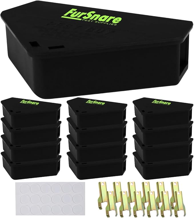 Mouse Bait Station for Outdoor & Indoor with Keys - Mice Traps for House Indoor Kill - Mouse Poisoning Bait Box for Home, Pest Control - Reusable, Safe for Kids & Pets (12 Pack, Black)