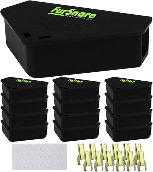 Mouse Bait Station for Outdoor & Indoor with Keys - Mice Traps for House Indoor Kill - Mouse Poisoning Bait Box for Home, Pest Control - Reusable, Safe for Kids & Pets (12 Pack, Black)
