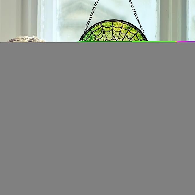 Stained Glass Window Hanging - Black Green Horror Spider Web Suncatcher for Doors Garden Patio Sun Catchers Decor Christmas Halloween Birthday Gifts for Women Men Mom Nana Friend 7.8 in
