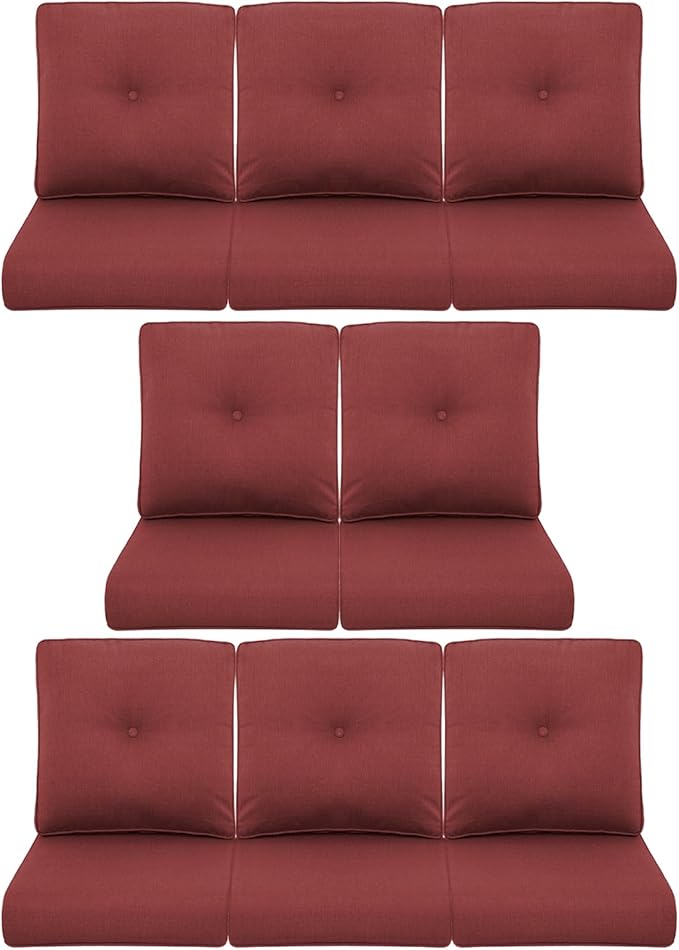 8-Piece Outdoor Patio Cushion Set - Fade & Water Resistant with Removable Olefin Cover, 22x24x4 Inch Memory Foam Cushions for Wicker Sectional Sofa – Red/Buckle