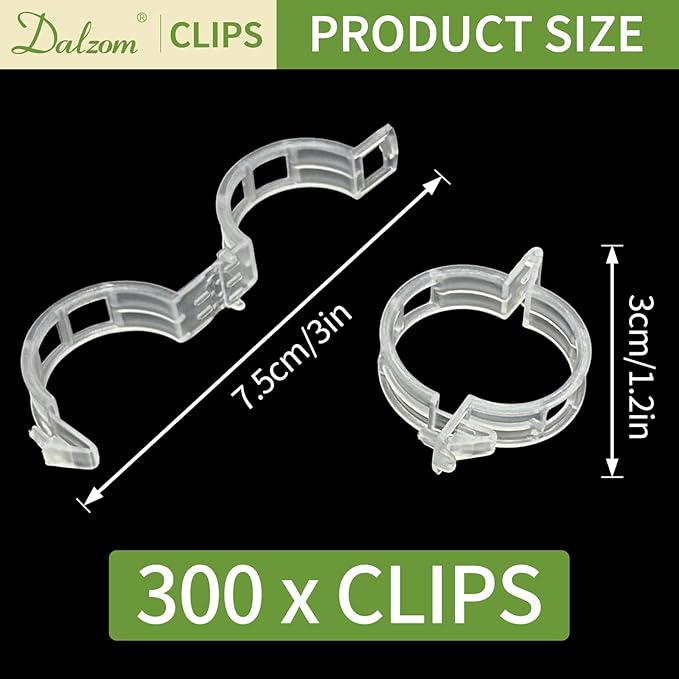 Dalzom® 300Pcs Tomato Clips, Plastic Trellis Clips Plant Support Clips, Plant Clips for Support, Grape Vine, Tomato Vine, Vegetables Plants, Garden Clips to Grow Upright Makes Plants Healthier