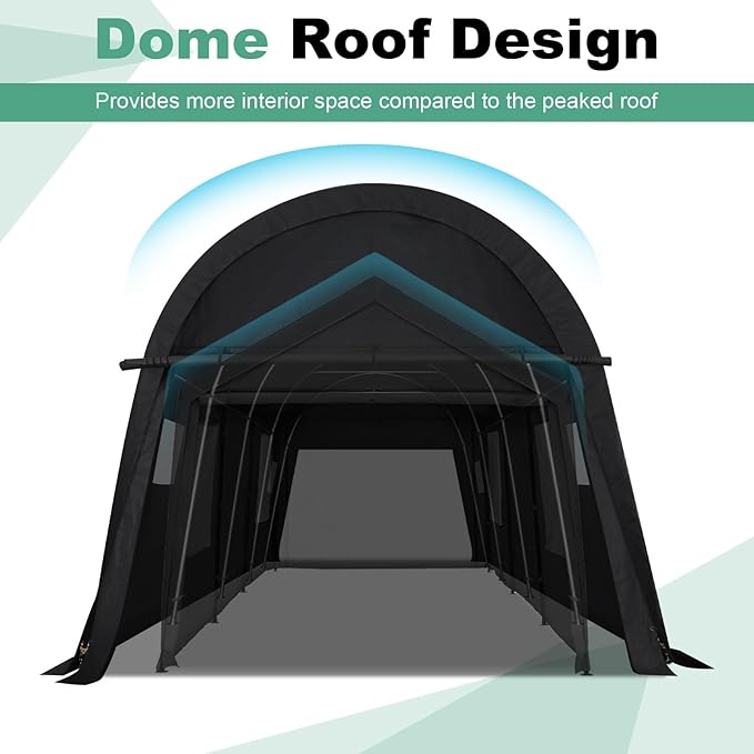 COBIZI Carport 12x20 FT Heavy Duty, Portable Garage, Carport Canopy with All-Steel Metal Frame & Vents, Round Style Outdoor Storage Shed for Car, Truck, Boat, Patio Furniture Anti-Snow Waterproof