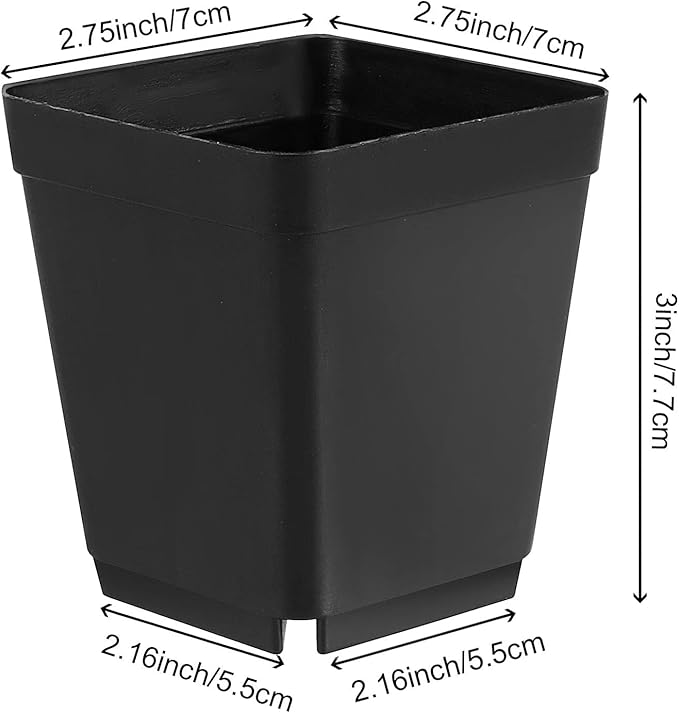 HOIGON 100 Pack 3 Inch Black Square Nursery Pot, Durable Thickened Plastic Nursery Pots with Drain Holes, Small Square Planting Containers for Flower Tomatoes Basil