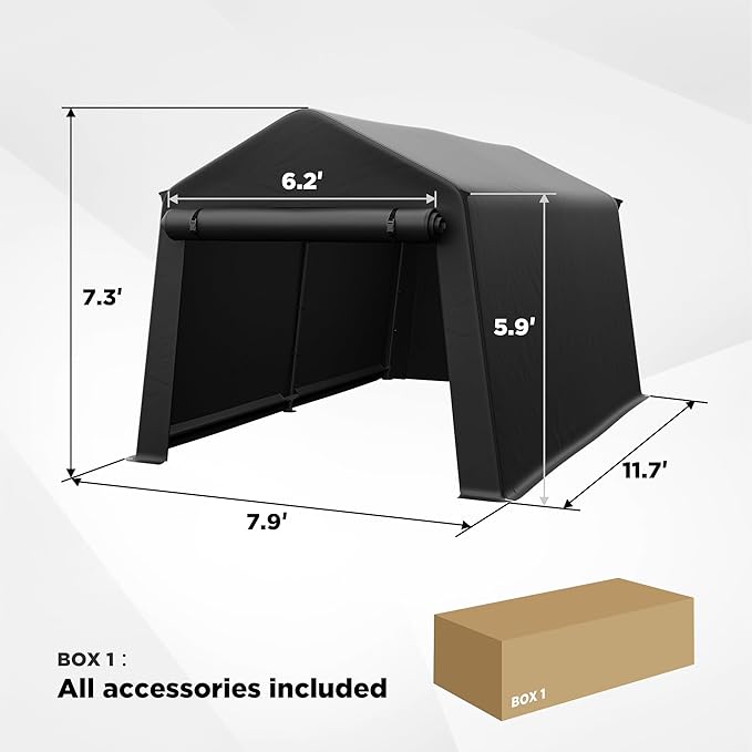 7 x 12 FT Carport Storage Shelter, Portable Garage with Slide-Open Zippered Door, Heavy-Duty Weatherproof Cover, Ideal for SUV, Lawn Mower, Garden Equipment, and Firewood