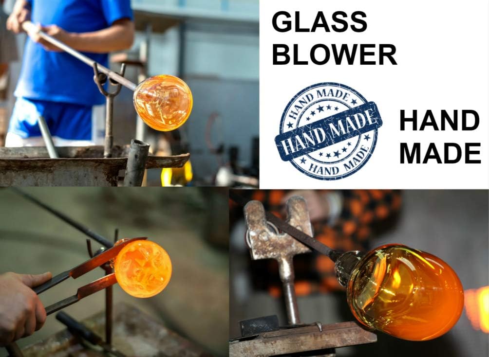 WOSIBO Hummingbird Feeder for Outdoors Patio Large 32 Ounces Colorful Hand Blown Glass Hummingbird Feeder with Ant Moat Hanging Hook, Rope, Brush and Service Card (Red-Blue)