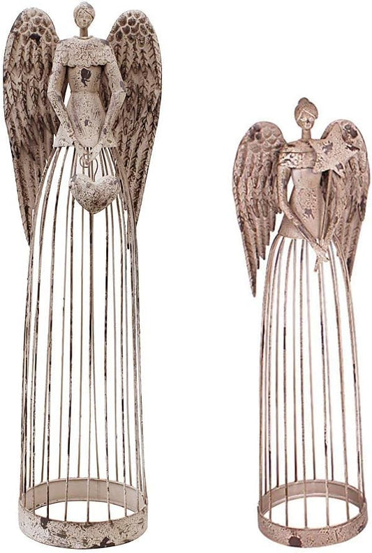 Linfevisi Garden Angel Statue Decor Rustic Metal Angel Sculpture Garden Yard Art Heavenly Home Decor Antiqued Accent Housewarming Gift 2 Pack (Star & Heart)