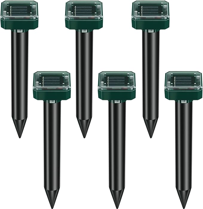 6 Pcs Mole Repellent for Lawns Solar Powered Mole Repeller Ultrasonic Gopher Repellent Waterproof Outdoor Snake Stakes Spikes for Yard Garden Gophers Groundhogs Voles Rodent (Small)