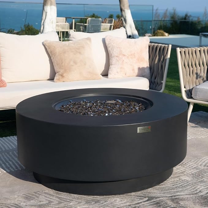 Nimes Concrete Fire Pit 40.9" x 40.9" Patio Firepit Includes Fire Glass Modern Fire Pits & Outdoor Fireplaces for Garden, Deck, Indoor & Outdoor Heating