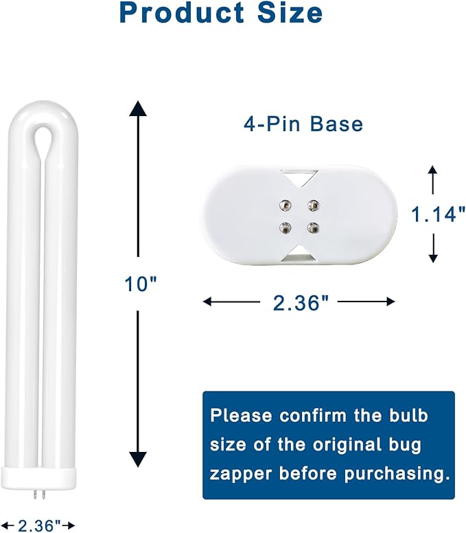 BF190 Bug Zapper Replacement Bulb Compatible with Flowtron BK-40D, 10 Inch FUL32T8/BL U Type Replacement Light Bulb for 32W Outdoor Electronic Insect Killer with 4-Pin Base, 1 Pack