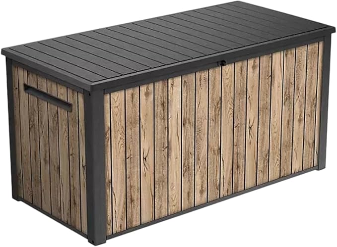 Outdoor Storage Box with Lockable Lid - Weather-Resistant and Stylish (Ash Wood Brown, 170)