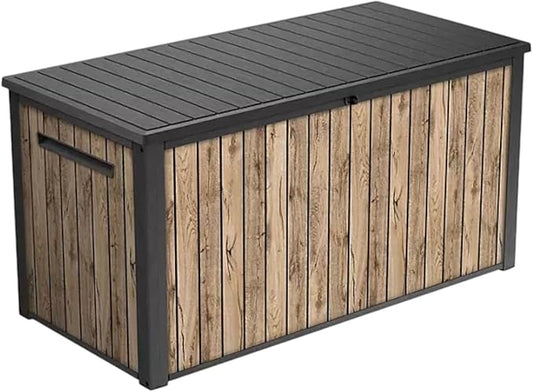 Outdoor Storage Box with Lockable Lid - Weather-Resistant and Stylish (Ash Wood Brown, 170)