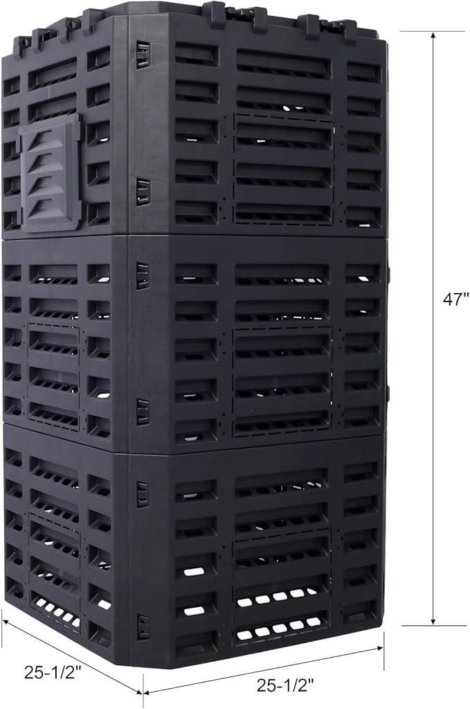 90 Gallon Garden Composter Bin - Premium Recycled Plastic, Large 340 Liter Capacity, Easy Assembly, Lightweight, Aerating Outdoor Compost Box for Fertile Soil