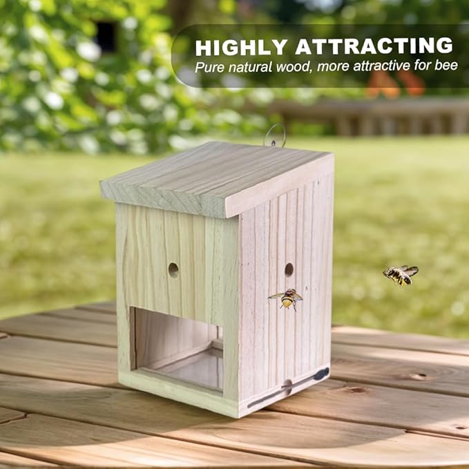 Carpenter Bee Observer, Untreated Pine Wood Device for Garden & Farm, Monitor Bee Activity to Protect Wood Structures from Damage