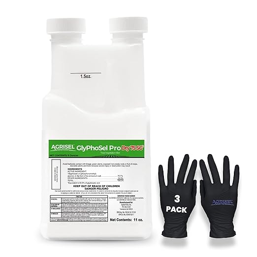 GlyPhoSel Pro Dry75 Non-Selective Herbicide - Kills All Vegetation Including Weeds and Lawn grass, Pet Safe, 3-Pack of Disposable Gloves Included, 11 Ounces