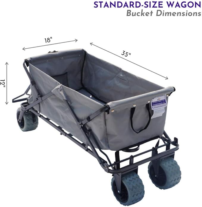 Impact Canopy Folding Collapsible Utility Wagon with All-Terrain Wheels, Grey