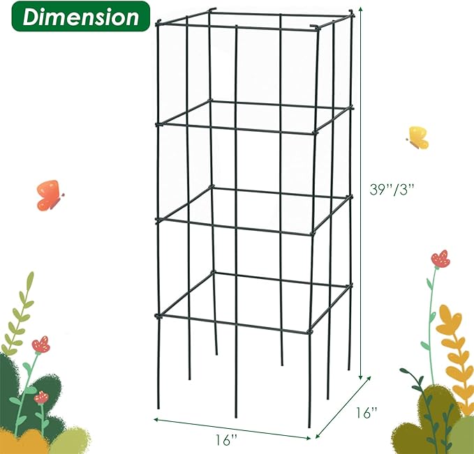 ReunionG 4 Pack Tomato Cages for Garden, 39 Inch High Square Plant Support, Tall Tomato Stakes Garden Trellis for Climbing Plants, Vegetables, Flowers