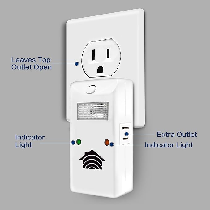 RIDDEX Power Plus Insect Repellent | Plug in, Mouse Deterrent - Pest Control for Defense Against Rats, Mice, Roaches, Bugs and Insects | Control Pests with No Toxins with Side Outlet