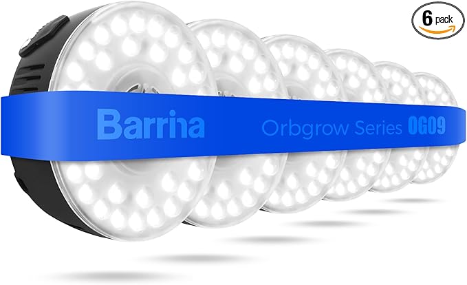 Barrina Orbgrow OG09 Puck LED Grow Light, 5000K 54W(6 x 9W, 810 Watt Equiv), Plant Lights for Indoor Plants Full Spectrum, Magnetic & Linkable, Small Grow lamp, Perfect for Plant Shelf, 6 Packs, Black