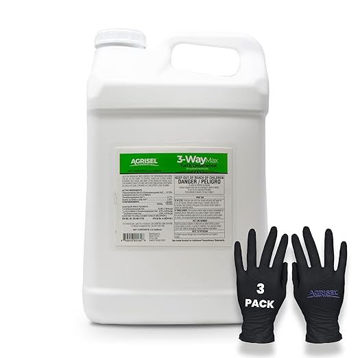3 Way Max Weed Killer, Eliminate 50+ Weeds, Safe on Grass, Weed Spray, Pet Safe, Low Odor, Easy Mixing, Includes 3-Pack of Agrisel Protective Gloves, 320 Ounces