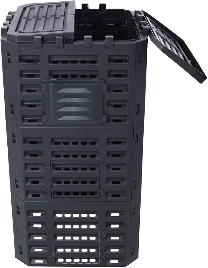 90 Gallon Garden Composter Bin - Premium Recycled Plastic, Large 340 Liter Capacity, Easy Assembly, Lightweight, Aerating Outdoor Compost Box for Fertile Soil