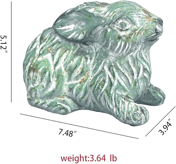 Garden Rabbit Statue Cement Bunny Decor Easter Bunny Figurines for Home Outdoor Garden Statues Cement Sculpture for Yard Patio Lawn Ornament, Green