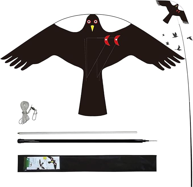 Bird Hawk Flying Kite with Pole Crops Farm Protector Bird Scarer Flying Kite with 4m Pole-Style C