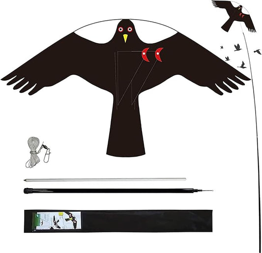 Bird Hawk Flying Kite with Pole Crops Farm Protector Bird Scarer Flying Kite with 4m Pole-Style C