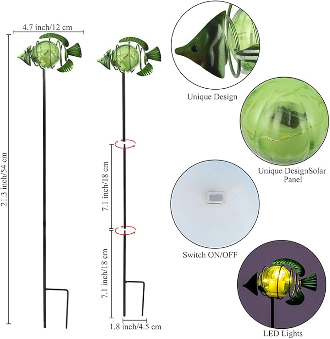 Outdoor Garden Solar Lights,3Pack Decorative Solar Lights for Garden Decor, Tropical Fish Backyard Decor,Led Solar Lights with Stakes for Yard Landscape Patio(21.3''H)