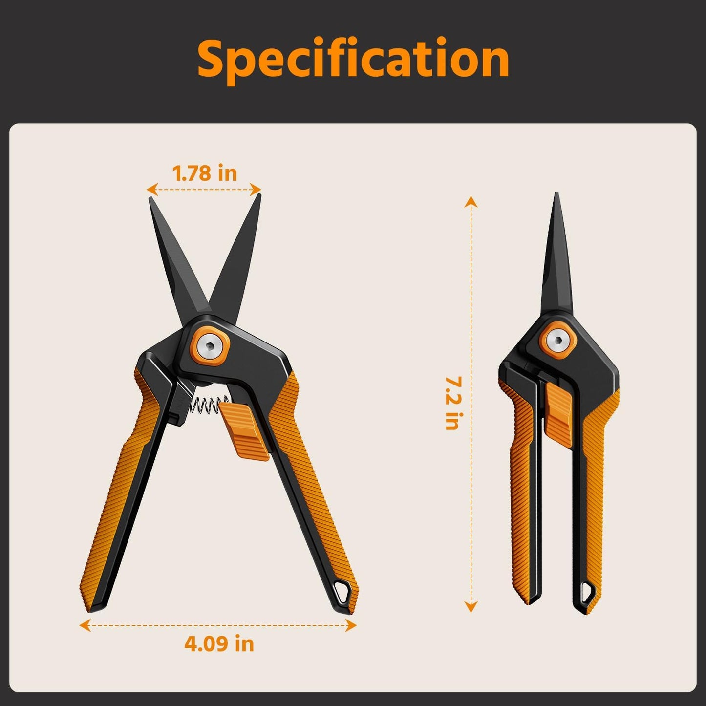 PrunePro Garden Scissors Pruning Shears Sharp Stainless Steel Non-Stick Teflon Coating Blade for Precise Cuts Garden Snip Bonsai Clippers for Plants Rose Flower Orange 1 Pack