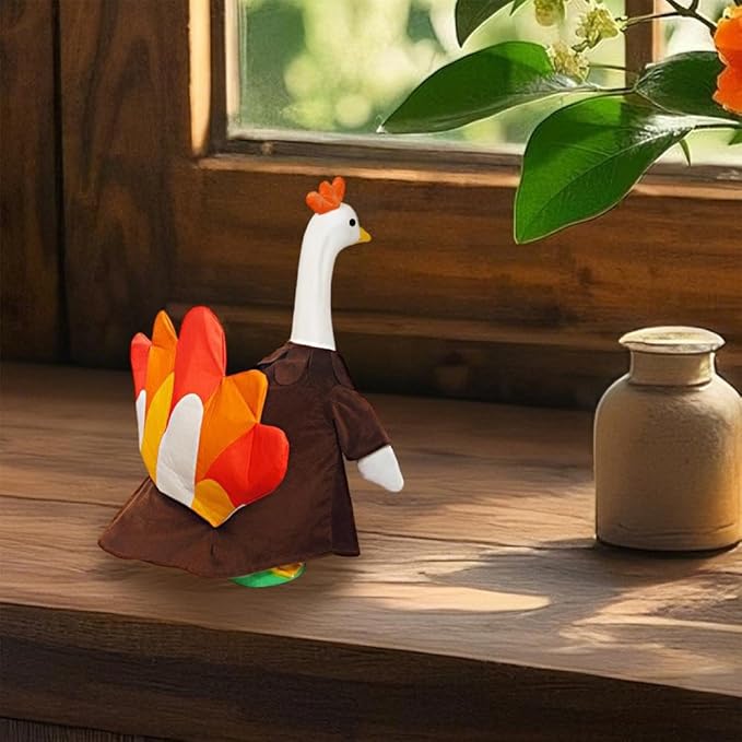 23 Inch Porch Goose Outfit, Seasonal Holiday Decor for Lawn Statues, Halloween Thanksgiving Christmas Goose Clothes Outdoor Costume for Plastic Garden Geese (Turkey Goose Outfits, One Size)