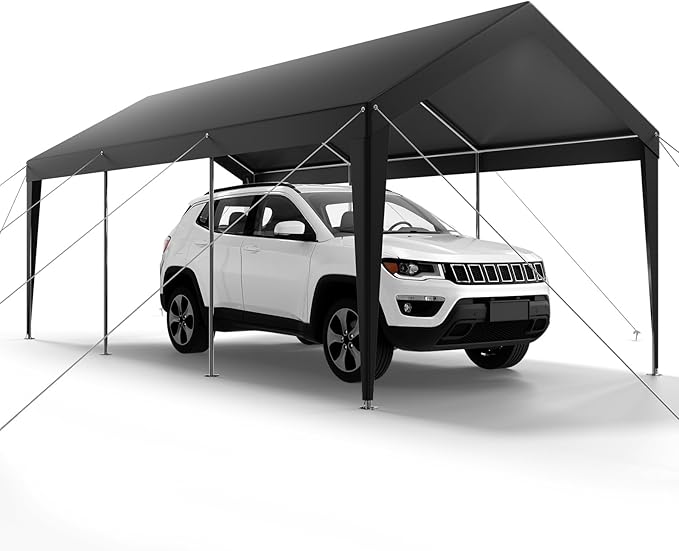 VEVOR Carport, 10 x 20 FT Outdoor Car Canopy, Potable Carport, Heavy Duty Galvanized Car Shelter, UV-Resistant & Water-Resistant, All-Season Protection, Storage Shed for Car Boat Motorcycle Grey