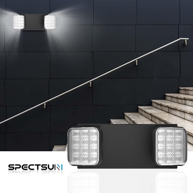 4 Packs Black Led Exit Sign with Emergency Lights &Battery Backup -Adjustable Hardwired 2 LED Head-UL Certified-120-277VAC/Commercial Emergency Lights Fixtures for Home/Business.