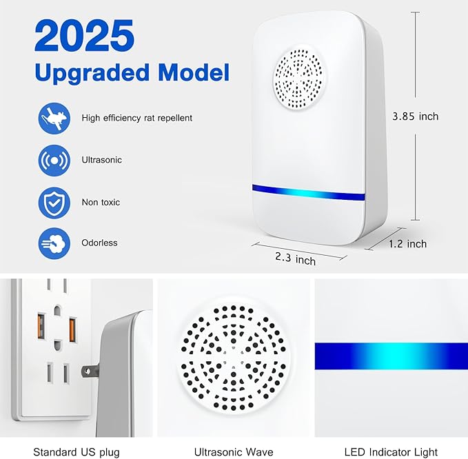 Ultrasonic Pest Repeller 6 Pack – 2025 Upgrade with Night Light, Indoor Rodent & Insect Control for Mice, Roaches, Spiders, Safe for Children & Pets