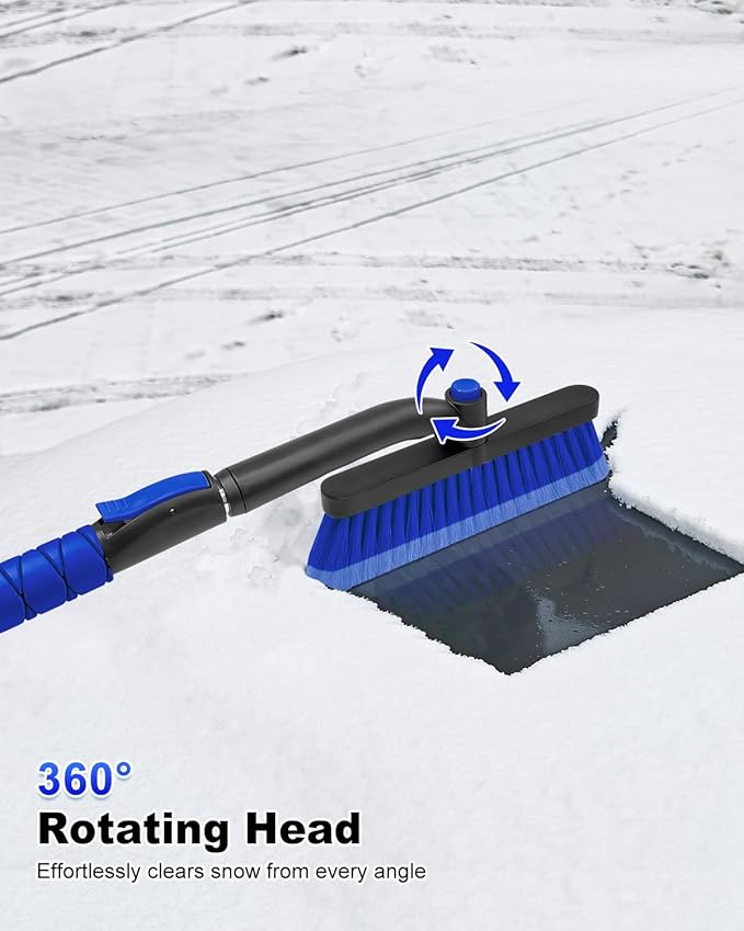 SEAAES 33 Inch Snow Brush and Ice Scraper for Car Windshield, Extendable Snow Scraper and Brush with Foam Grip for Truck SUV Vehicle Window - Blue
