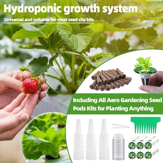 101pcs Hydroponic Pods Kit - Grow Anything Seed Pods with 30 Grow Sponges, 30 Labels, 15 Grow Baskets & Domes 10 Plant Tags and 1 tweezer | Fits Most Indoor Gardening Planting Systems