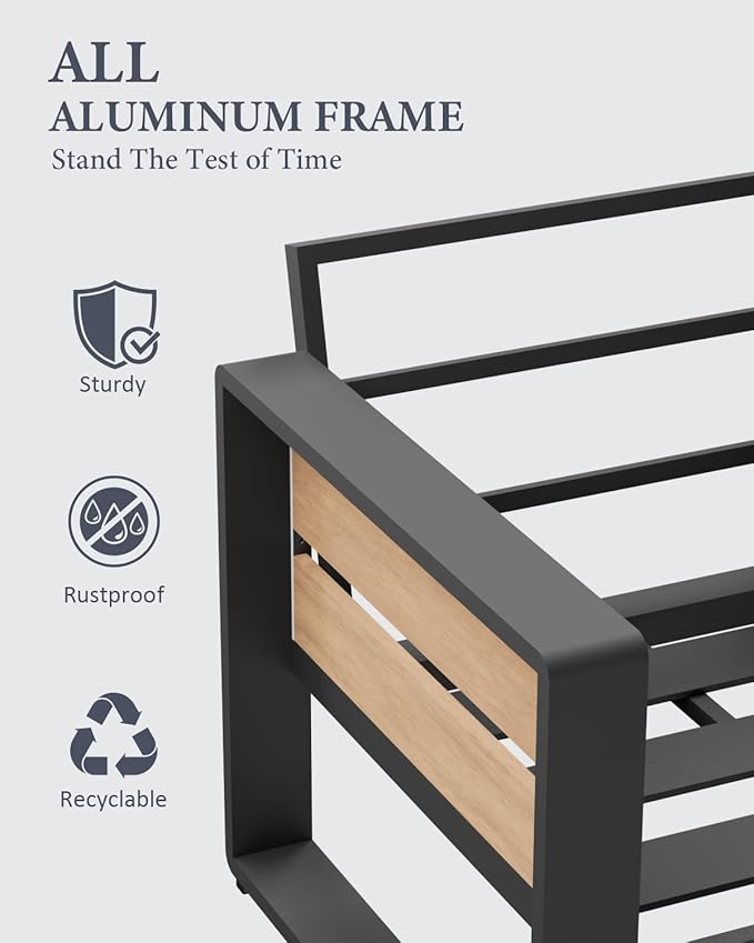 ZANDOR Outdoor Patio Conversation Sets, 4-Piece Aluminum Metal Outside Sectional Lawn Furniture with Coffee Table & Washable Thick Cushions,Seating Sofa for Garden/Backyard/Porch, Grey